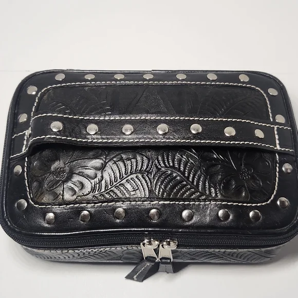 American West Studded Black Leather Toiletry Bag - Picture 10 of 14